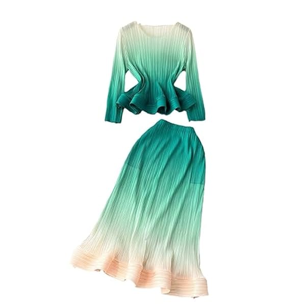 DUOTCYELE Set Completi Maglione Lavorato A Maglia da Donna - Maglione Caldo Lavorato A Maglia Set Due Pezzi per Donna Autunno Due Pezzi O-Collo Camicia Ampia con Volant Abito A Sirena Set Sfumato